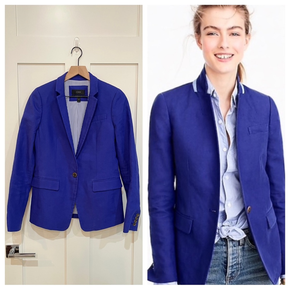 J. Crew Regent 100% Linen Navy Blue Single Suit Jacket Blazer Coat 2T 2 TALL XS